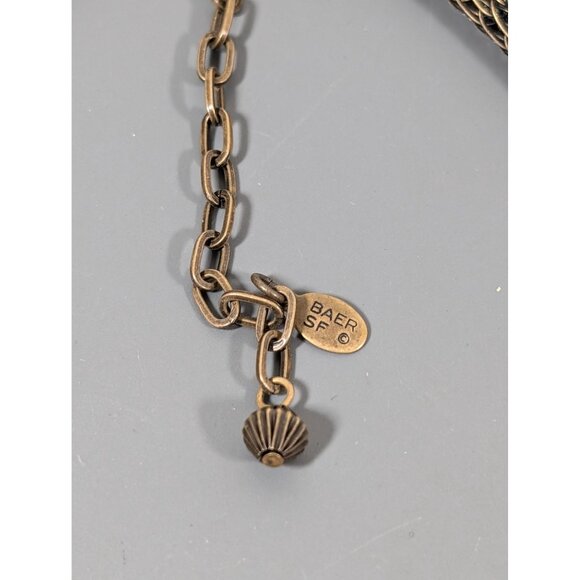 Marjorie Baer SF Bronze Tone Mixed Metal Mesh Chain Bar Pendant Necklace 21" - Picture 7 of 10